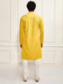 Men's Yellow And White Rayon Cotton Kurta Pyjama Set